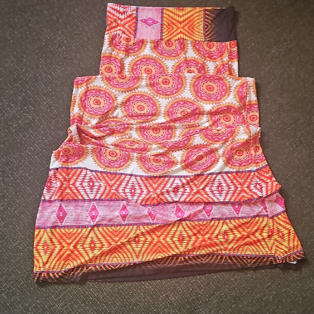 Vibrant Pink Orange Geometric Maxi Skirt